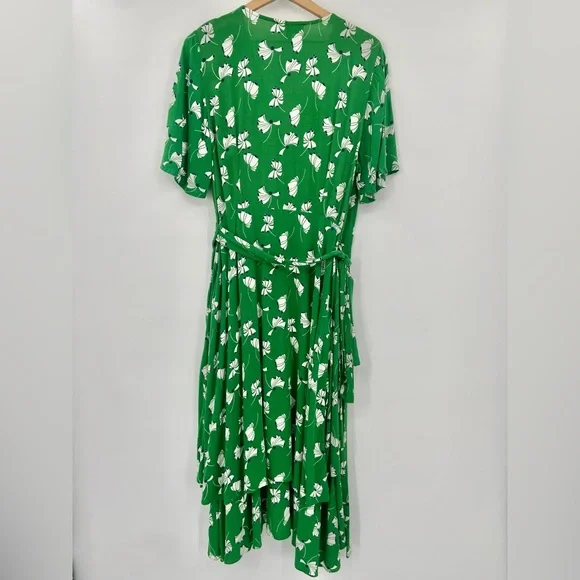 Eloquii Green Floral Print Layered Plus Size Wrap Dress 14 - Picture 7 of 13